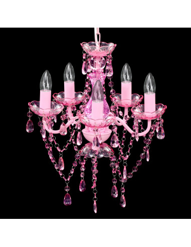 Lampadario in Cristallo con 5 Lampadine Rosa
