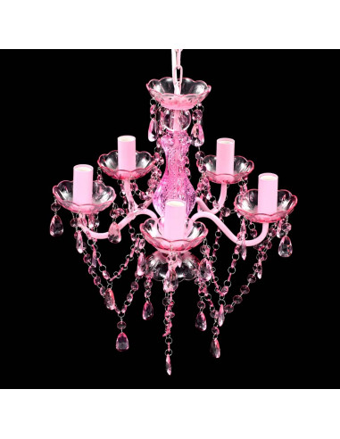 Lampadario in Cristallo con 5 Lampadine Rosa