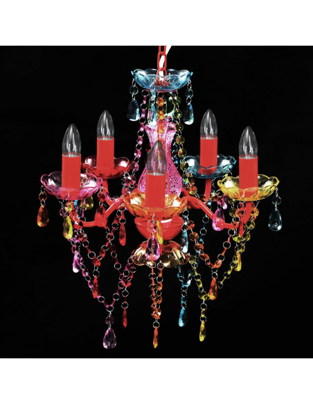 Lampadario in Cristallo 5 Lampadine Multicolore