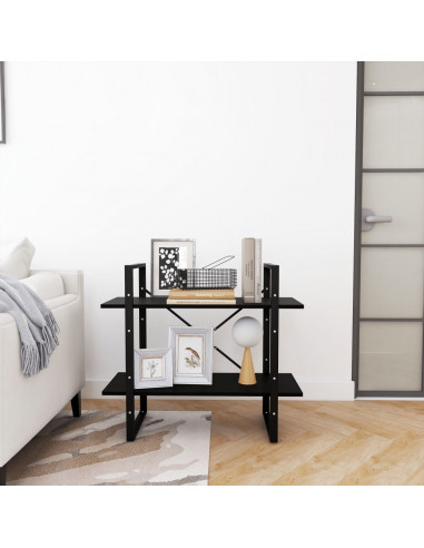 Libreria a 2 Ripiani Nera 80x30x70 cm in Massello di Pino