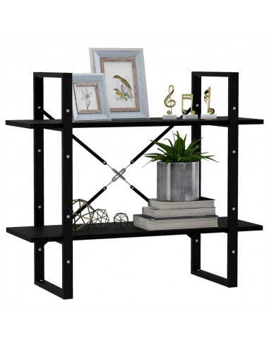 Libreria a 2 Ripiani Nera 80x30x70 cm in Massello di Pino