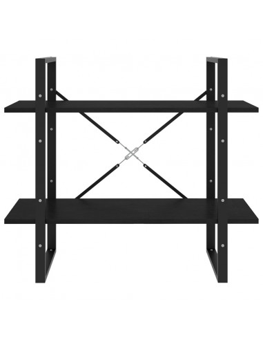 Libreria a 2 Ripiani Nera 80x30x70 cm in Massello di Pino