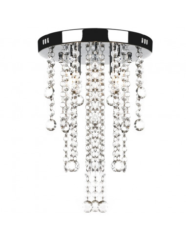 Lampadario in Metallo Bianco con Perline in Cristallo