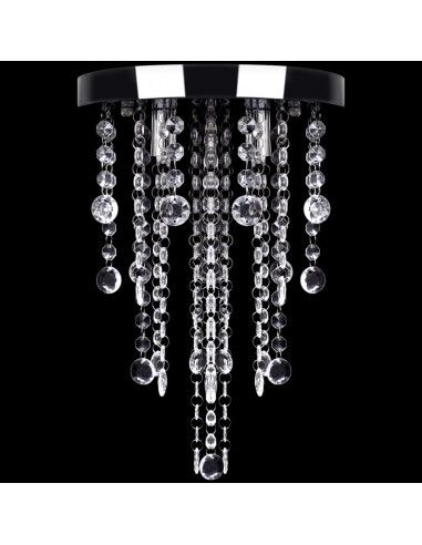 Lampadario in Metallo Bianco con Perline in Cristallo