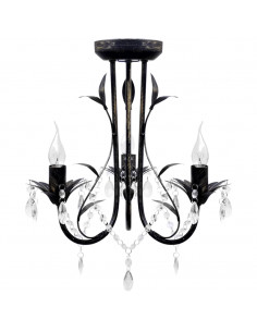 Lampadario Art Nouveau Nero Metallo Perline Cristallo e Lampadine E14 2
