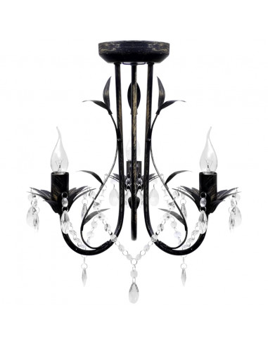 Lampadario Art Nouveau Nero Metallo Perline Cristallo e Lampadine E14