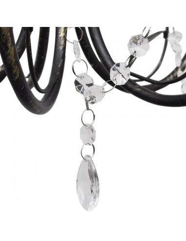 Lampadario Art Nouveau Nero Metallo Perline Cristallo e Lampadine E14