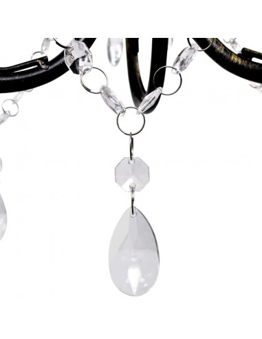 Lampadario Art Nouveau Nero Metallo Perline Cristallo e Lampadine E14