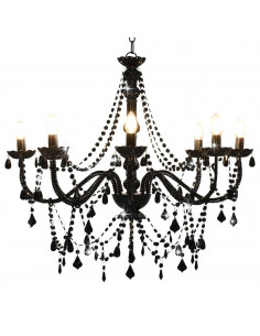 Lampadario con Perline Nero 8 Lampadine E14 2