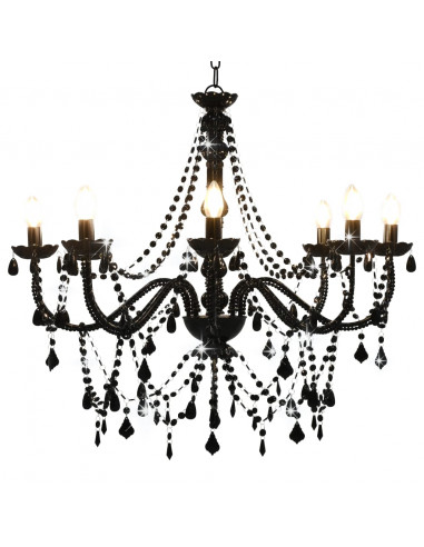 Lampadario con Perline Nero 8 Lampadine E14