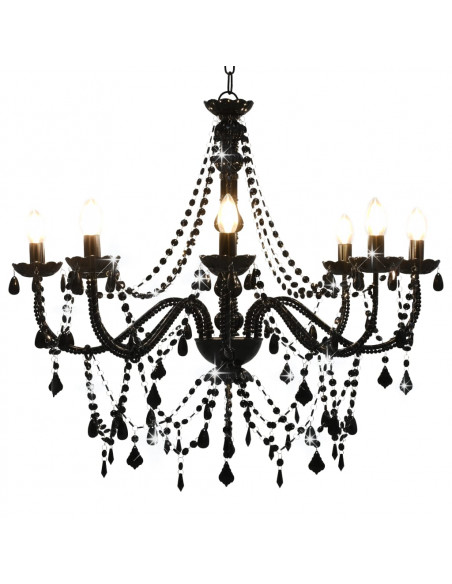 Lampadario con Perline Nero 8 Lampadine E14