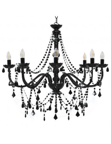 Lampadario con Perline Nero 8 Lampadine E14