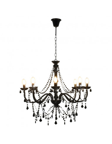 Lampadario con Perline Nero 8 Lampadine E14