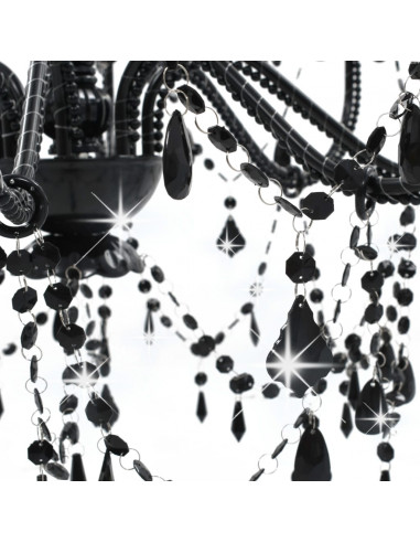 Lampadario con Perline Nero 8 Lampadine E14