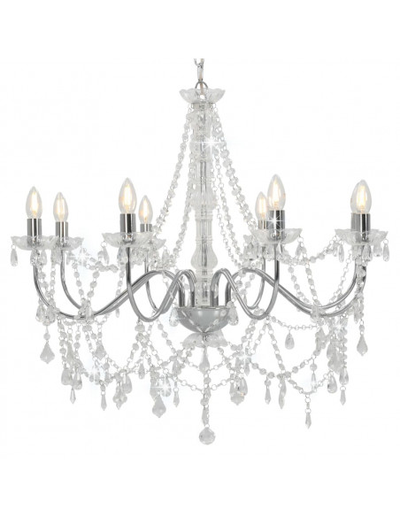 Lampadario con Perline Argento 8 Lampadine E14