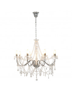 Lampadario con Perline Argento 8 Lampadine E14 2