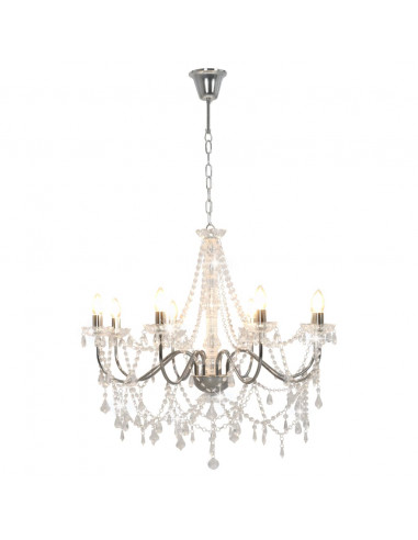 Lampadario con Perline Argento 8 Lampadine E14