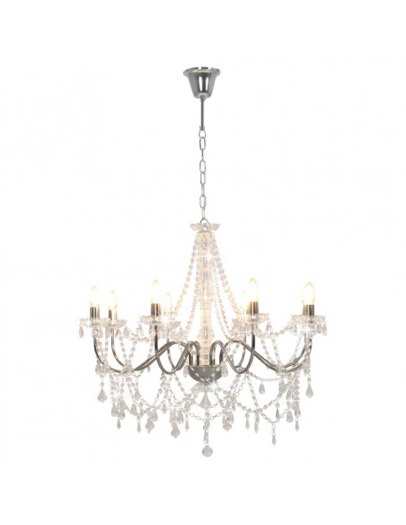 Lampadario con Perline Argento 8 Lampadine E14