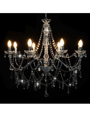 Lampadario con Perline Argento 8 Lampadine E14