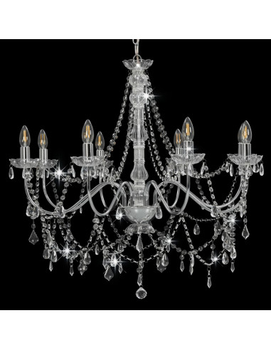 Lampadario con Perline Argento 8 Lampadine E14