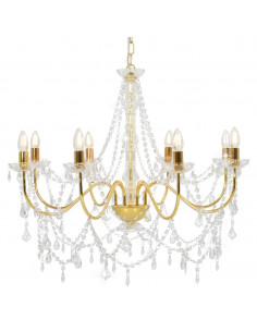 Lampadario con Perline Dorato 8 Lampadine E14 2