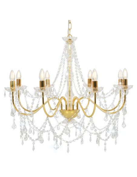 Lampadario con Perline Dorato 8 Lampadine E14