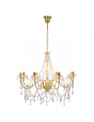 Lampadario con Perline Dorato 8 Lampadine E14