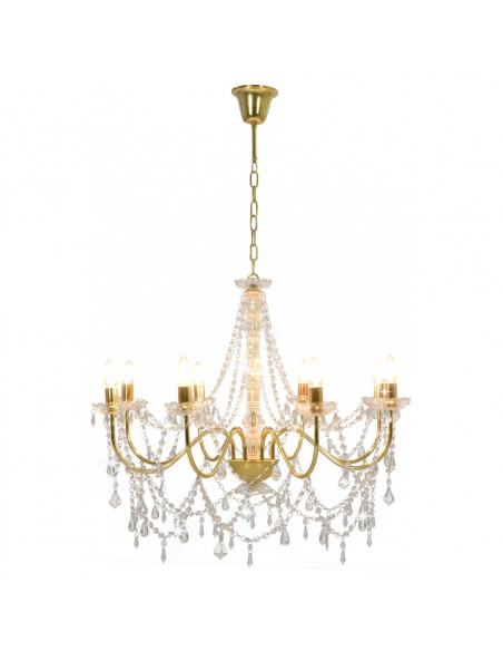 Lampadario con Perline Dorato 8 Lampadine E14