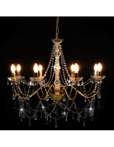 Lampadario con Perline Dorato 8 Lampadine E14