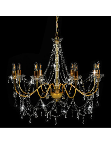 Lampadario con Perline Dorato 8 Lampadine E14