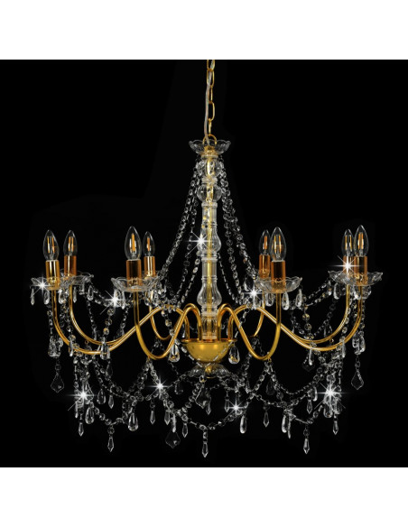 Lampadario con Perline Dorato 8 Lampadine E14