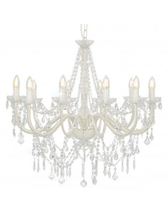 Lampadario con Perline Bianco 12 Lampadine E14 2