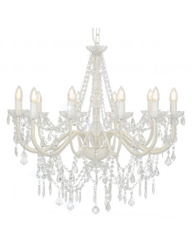 Lampadario con Perline Bianco 12 Lampadine E14