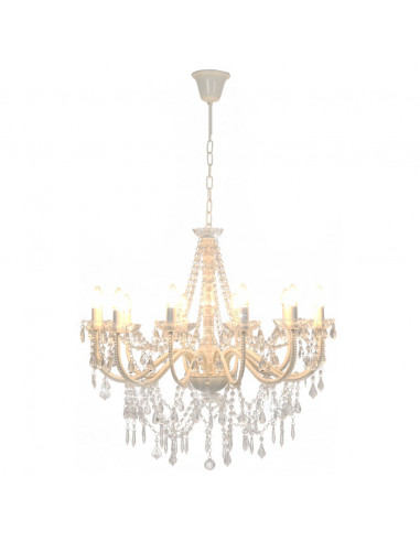 Lampadario con Perline Bianco 12 Lampadine E14