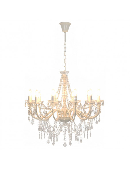 Lampadario con Perline Bianco 12 Lampadine E14