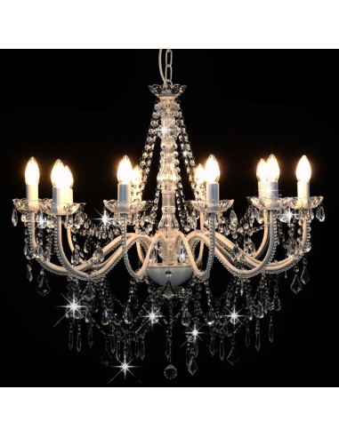 Lampadario con Perline Bianco 12 Lampadine E14