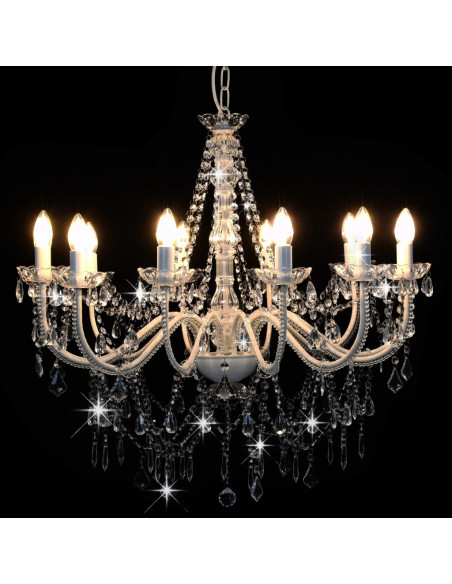 Lampadario con Perline Bianco 12 Lampadine E14