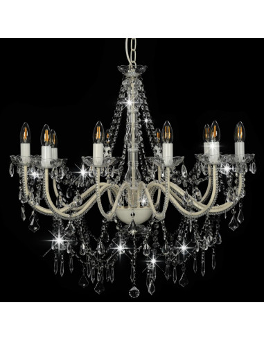 Lampadario con Perline Bianco 12 Lampadine E14