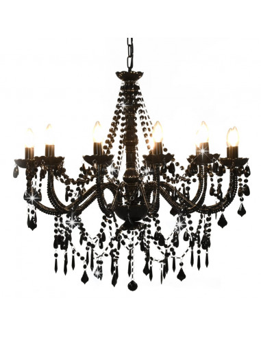 Lampadario con Perline Nero 12 Lampadine E14