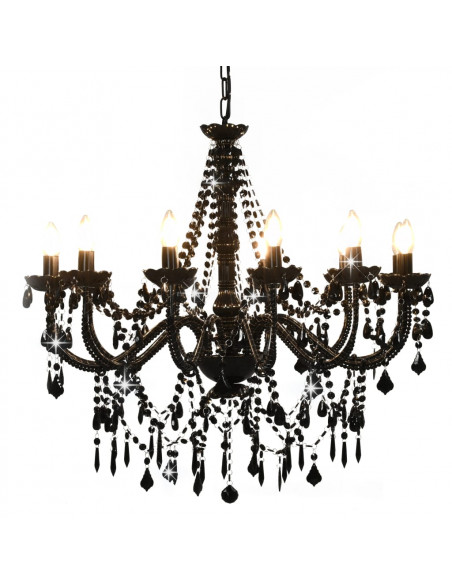 Lampadario con Perline Nero 12 Lampadine E14