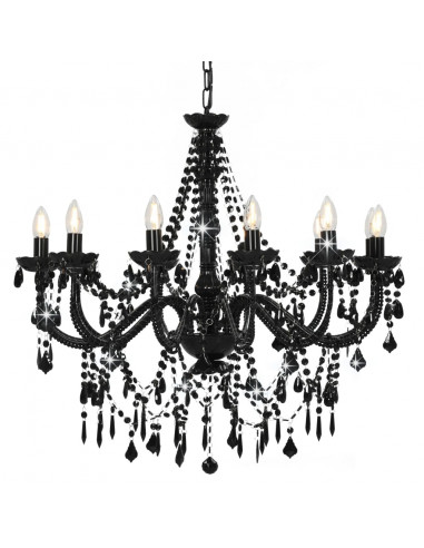 Lampadario con Perline Nero 12 Lampadine E14