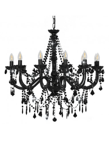 Lampadario con Perline Nero 12 Lampadine E14