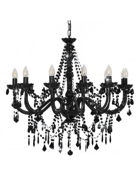 Lampadario con Perline Nero 12 Lampadine E14