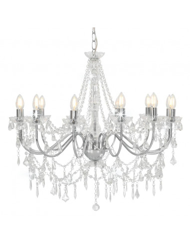 Lampadario con Perline Argento 12 Lampadine E14