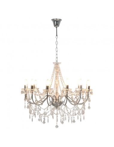 Lampadario con Perline Argento 12 Lampadine E14