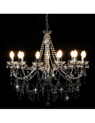 Lampadario con Perline Argento 12 Lampadine E14