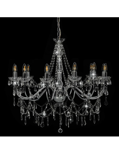 Lampadario con Perline Argento 12 Lampadine E14