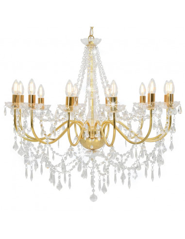 Lampadario con Perline Dorato 12 Lampadine E14