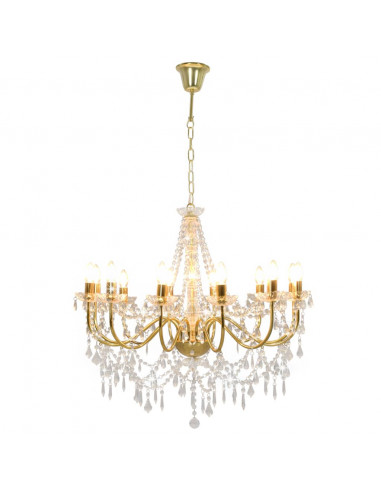 Lampadario con Perline Dorato 12 Lampadine E14