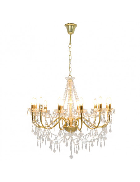 Lampadario con Perline Dorato 12 Lampadine E14